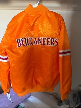 STARTER Orange Buccaneers Satin Bomber Jacket